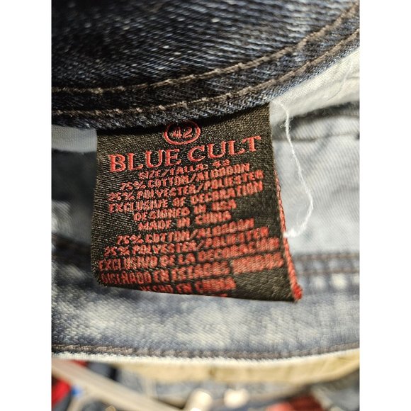 Mens Blue Cult  Denim Stretch Jeans Embroidered Distressed Straight Leg  42x33 - Picture 9 of 9